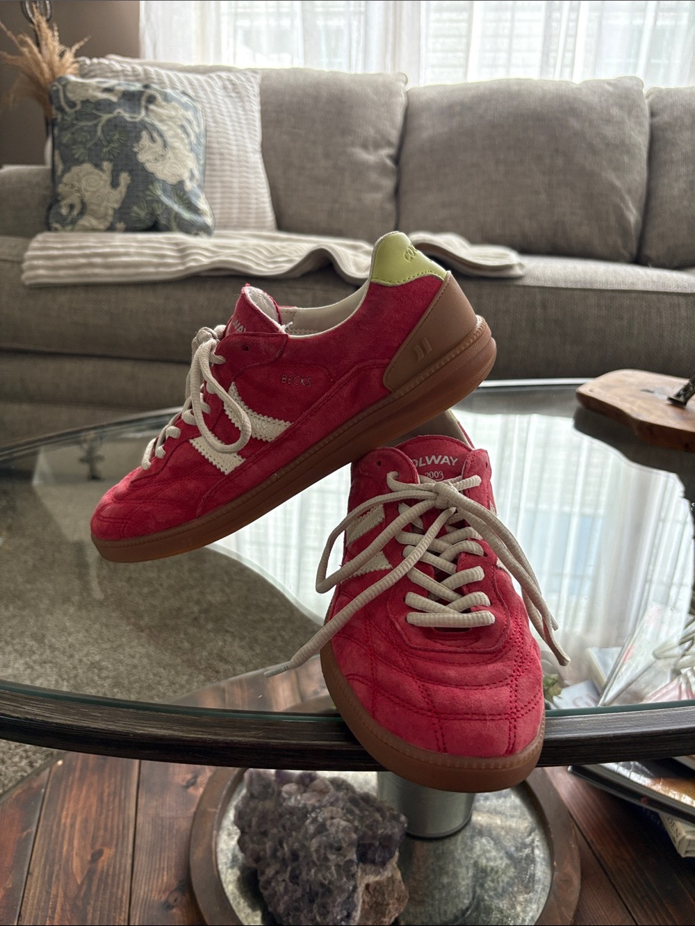 Coolway Becks Red Suede Women's Lace-Up Sneakers with Stripes size 10